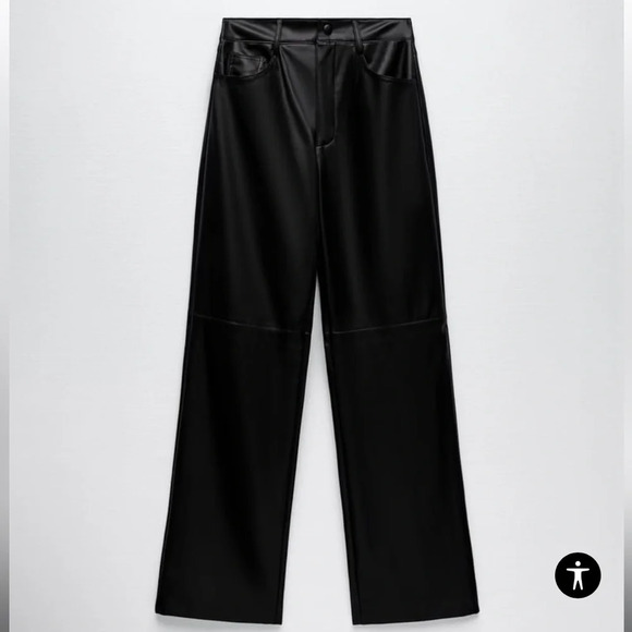 Zara | Straight Faux Leather Wide Leg Pant - Picture 1 of 5